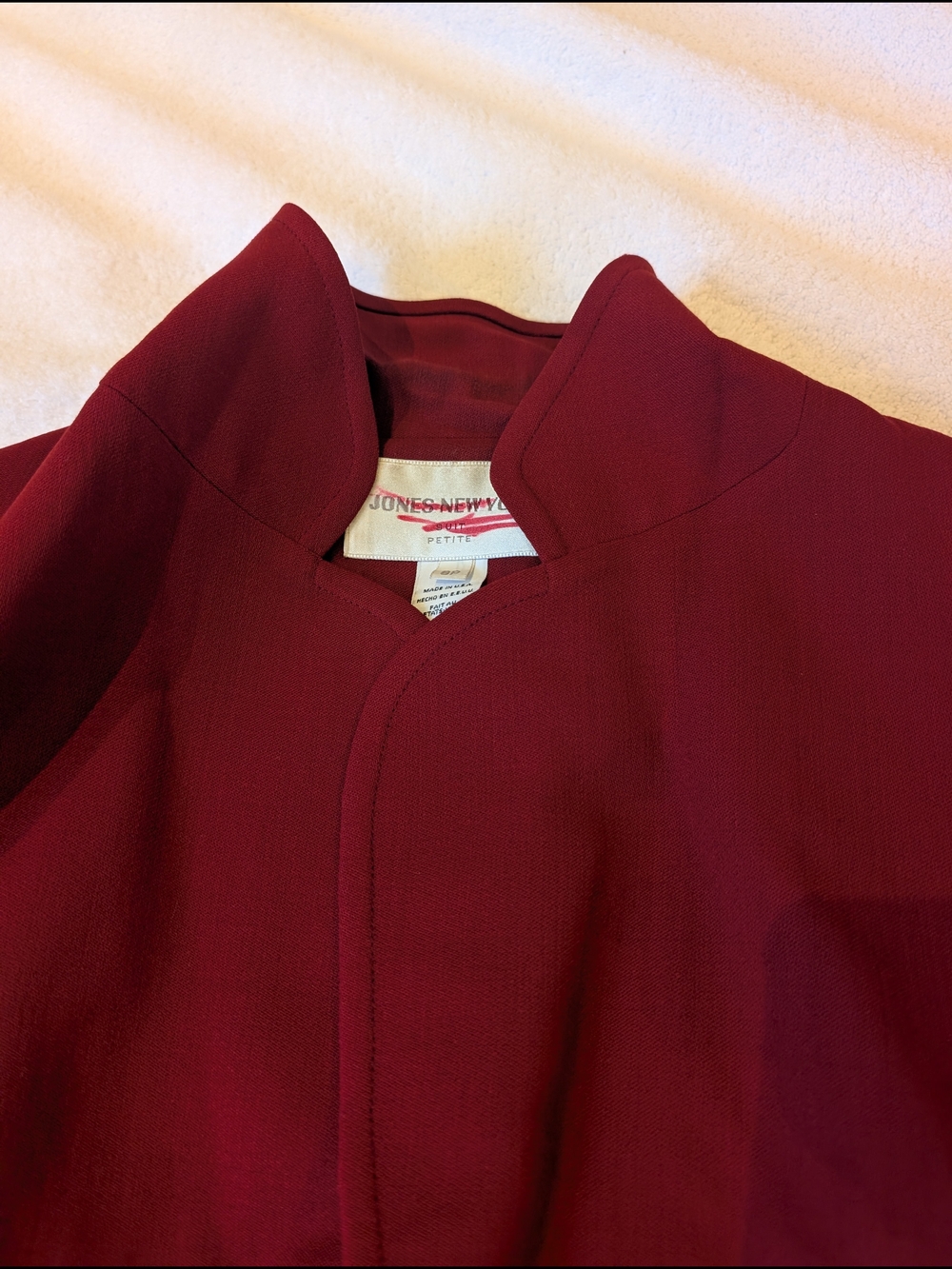 Vintage Jones New York 100% Pure Wool Blazer Red Burgundy Mandarin Collar 8P - Picture 2 of 8